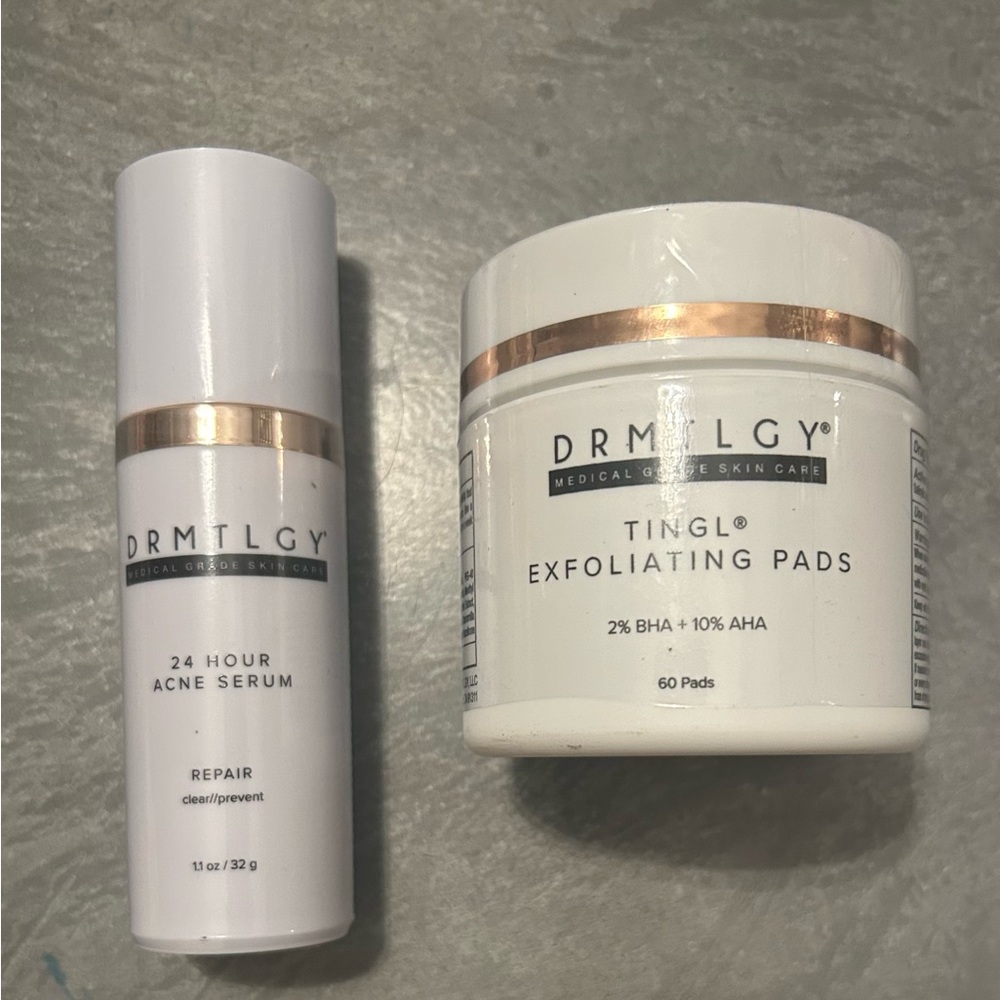 DRMTLGY Acne Serum and Exfoliating Pads Set. NEW